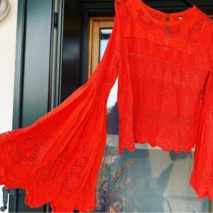 Free People crochet bell sleeve top